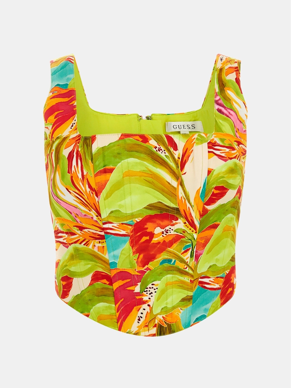 GUESS Multicolor Tropical Floral Square-Neck Corset or Crop Top Small
